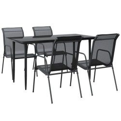 Ensemble à manger de jardin 5 pcs noir textilène et acier 