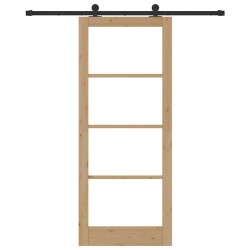 Porte Coulissante avec Ensemble de Quincaillerie 'ORKDAL'en Bois Massif & Verre 