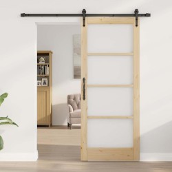 Porte coulissante avec quincaillerie 83x202 cm en bois massif de pin 