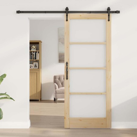 Porte coulissante avec quincaillerie 83x202 cm en bois massif de pin 