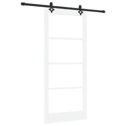 Porte Coulissante avec Kit de Quincaillerie "ORKDAL" Bois Massif et Verre Blanc 