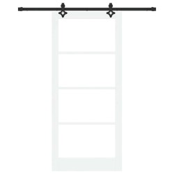 Porte Coulissante avec Kit de Quincaillerie "ORKDAL" Bois Massif et Verre Blanc 
