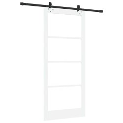 Porte Coulissante avec Kit de Quincaillerie "ORKDAL" Bois Massif et Verre Blanc 
