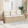Canapé de jardin 3 pièces avec coussins beige en rattan synthétique 