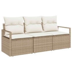 Canapé de jardin 3 pièces avec coussins beige en rattan synthétique 