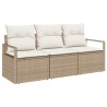 Canapé de jardin 3 pièces avec coussins beige en rattan synthétique 