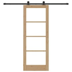 Porte coulissante avec set de quincaillerie 'ORKDAL'en bois massif et verre 