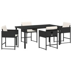 Ensemble de salle à manger de jardin 5 pièces avec coussins, en rattan noir et poly. 