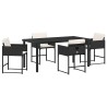 Ensemble de salle à manger de jardin 5 pièces avec coussins, en rattan noir et poly. 