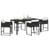 Ensemble de salle à manger de jardin 5 pièces avec coussins, en rattan noir et poly. 