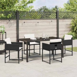 Ensemble de salle à manger de jardin 5 pièces avec coussins, en rattan noir et poly. 