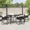 Ensemble de salle à manger de jardin 5 pièces avec coussins, en rattan noir et poly. 