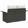 Canapé de jardin 2 places avec rangement et coussins en poly rotin noir 