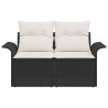 Canapé de jardin 2 places avec rangement et coussins en poly rotin noir 