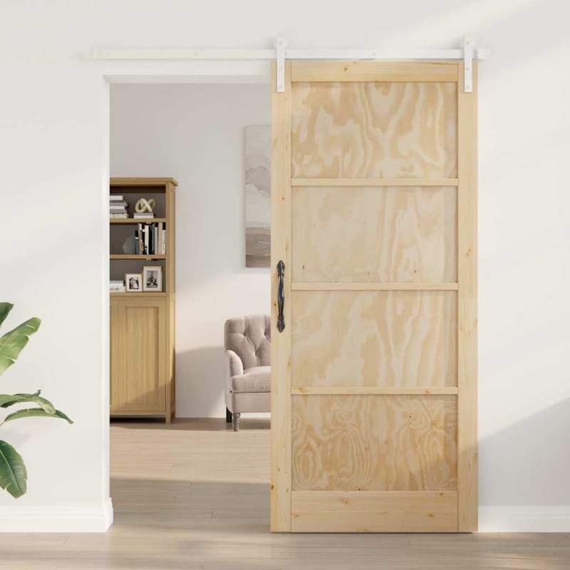 Porte coulissante avec matériel 93x211 cm Bois Massif Pin 