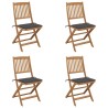 Chaises pliables de jardin lot de 4 avec coussins Bois d'acacia 