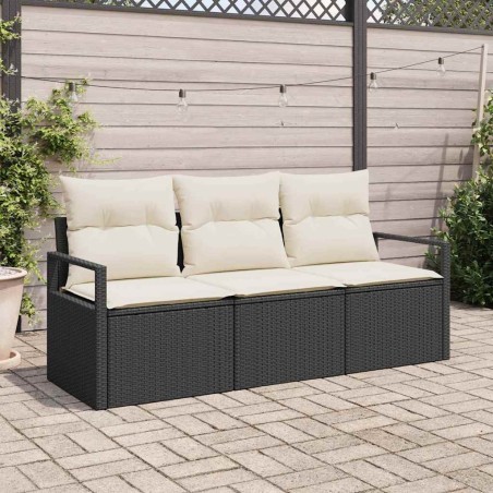 Ensemble de salon de jardin 3 pièces avec coussins en rattan synthétique noir 