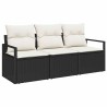 Ensemble de salon de jardin 3 pièces avec coussins en rattan synthétique noir 