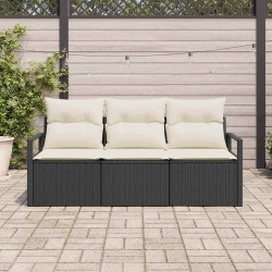 Ensemble de salon de jardin 3 pièces avec coussins en rattan synthétique noir 