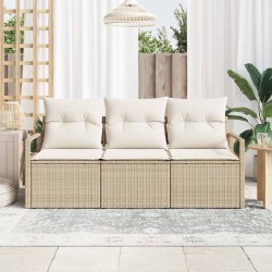 Ensemble de canapé de jardin 3 pièces avec des coussins beige en poly rotin 