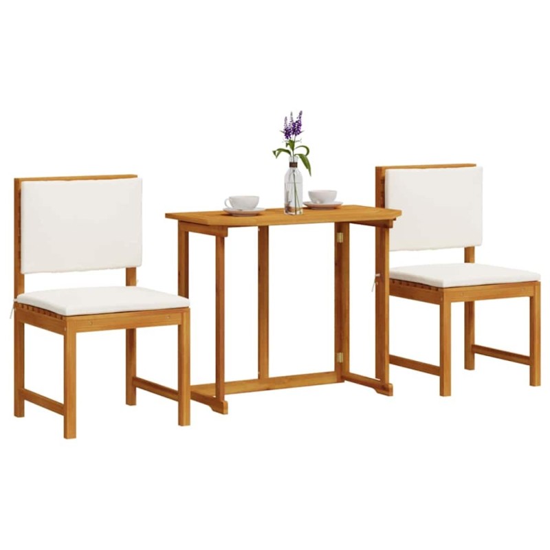 Ensemble de bistro de jardin 3 pièces avec coussins en bois d'acacia massif 