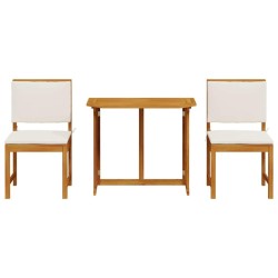 Ensemble de bistro de jardin 3 pièces avec coussins en bois d'acacia massif 