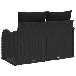 Canapé de jardin 2 places avec rangement et coussins en poly rattan noir 