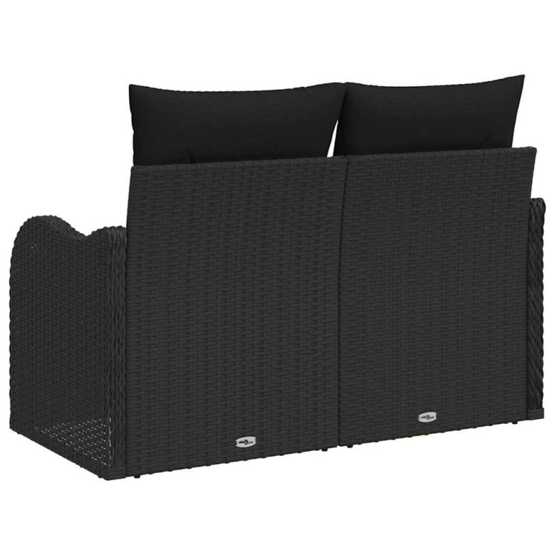 Canapé de jardin 2 places avec rangement et coussins en poly rattan noir 