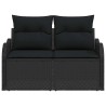 Canapé de jardin 2 places avec rangement et coussins en poly rattan noir 
