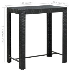Table de bar de jardin Noir 100x60,5x110,5 cm Résine tressée 