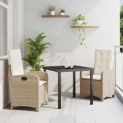 Set de salle à manger de jardin 3 pièces avec coussins beige rattan poly 