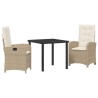 Set de salle à manger de jardin 3 pièces avec coussins beige rattan poly 