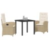 Set de salle à manger de jardin 3 pièces avec coussins beige rattan poly 