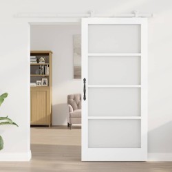 Porte Coulissante avec Kit de Quincaillerie 'ORKDAL'Bois Solide Blanc & Verre 