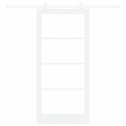 Porte Coulissante avec Kit de Quincaillerie 'ORKDAL'Bois Solide Blanc & Verre 