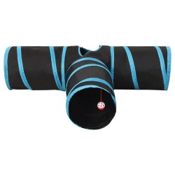 Tunnel pour chats à 3 voies Noir et bleu 90 cm Polyester 