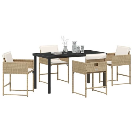 Set de salle à manger de jardin 5 pièces avec coussins beige en poly rattan 