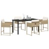Set de salle à manger de jardin 5 pièces avec coussins beige en poly rattan 