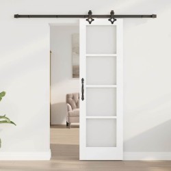 Porte coulissante avec ensemble de quincaillerie 'ORKDAL'Blanc Bois massif et verre 