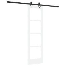 Porte coulissante avec ensemble de quincaillerie 'ORKDAL'Blanc Bois massif et verre 