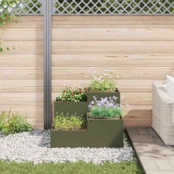 Bac de jardin 100x100x60 cm Vert olive Acier 