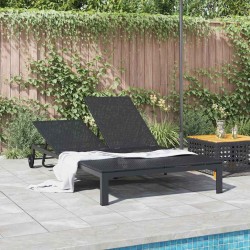 Chaise longue avec coussins et roues pour 2 personnes en poly rattan noir 