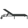 Chaise longue avec coussins et roues pour 2 personnes en poly rattan noir 