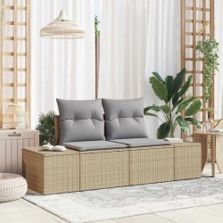 Canapé de jardin 2 places avec rangement et coussins Beige Rotin Poly 