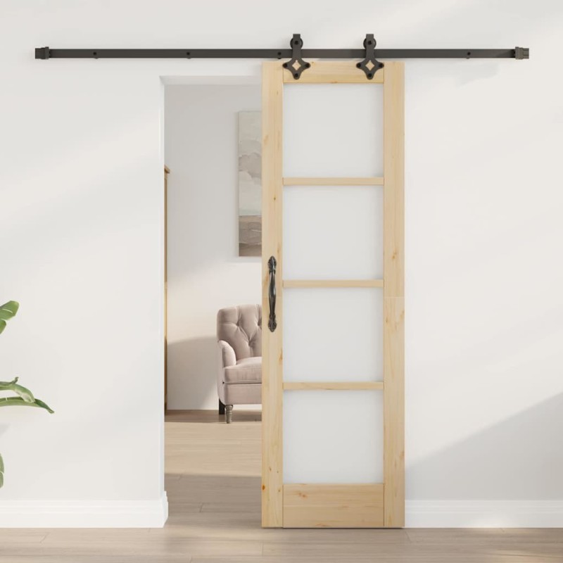 Porte Coulissante avec Ensemble de Quincaillerie 61x198,5 cm Bois Massif en Pin 