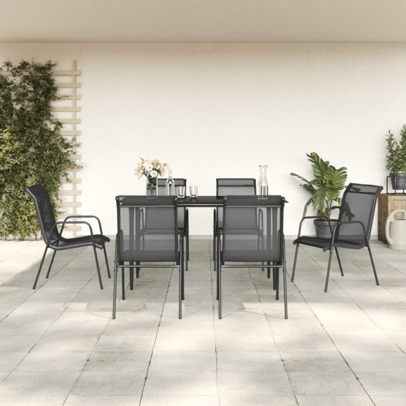 Ensemble à manger de jardin 7 pcs noir textilène et acier 