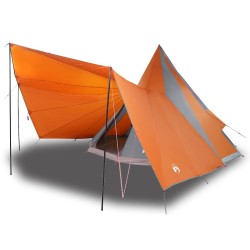 Tente familiale Tipi grise et orange, imperméable pour 12 personnes. 