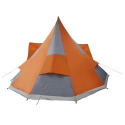 Tente familiale Tipi grise et orange, imperméable pour 12 personnes. 