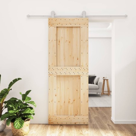 Porte coulissante et kit de quincaillerie 80x210 cm pin massif 