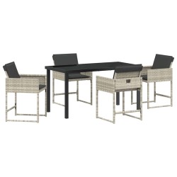 Ensemble de jardin 5 pièces avec coussins gris clair en poly rotin. 